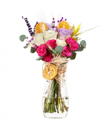 Karışık Renkli Gül Vazosu