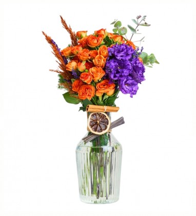 Turuncu Gül ve Mor Lisyantus