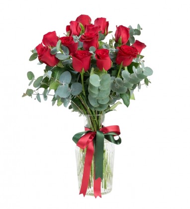 Vazoda 15 Kırmızı Gül