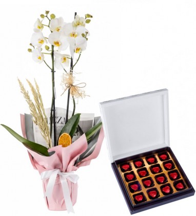 White Love Orkide Kalp Çikolata